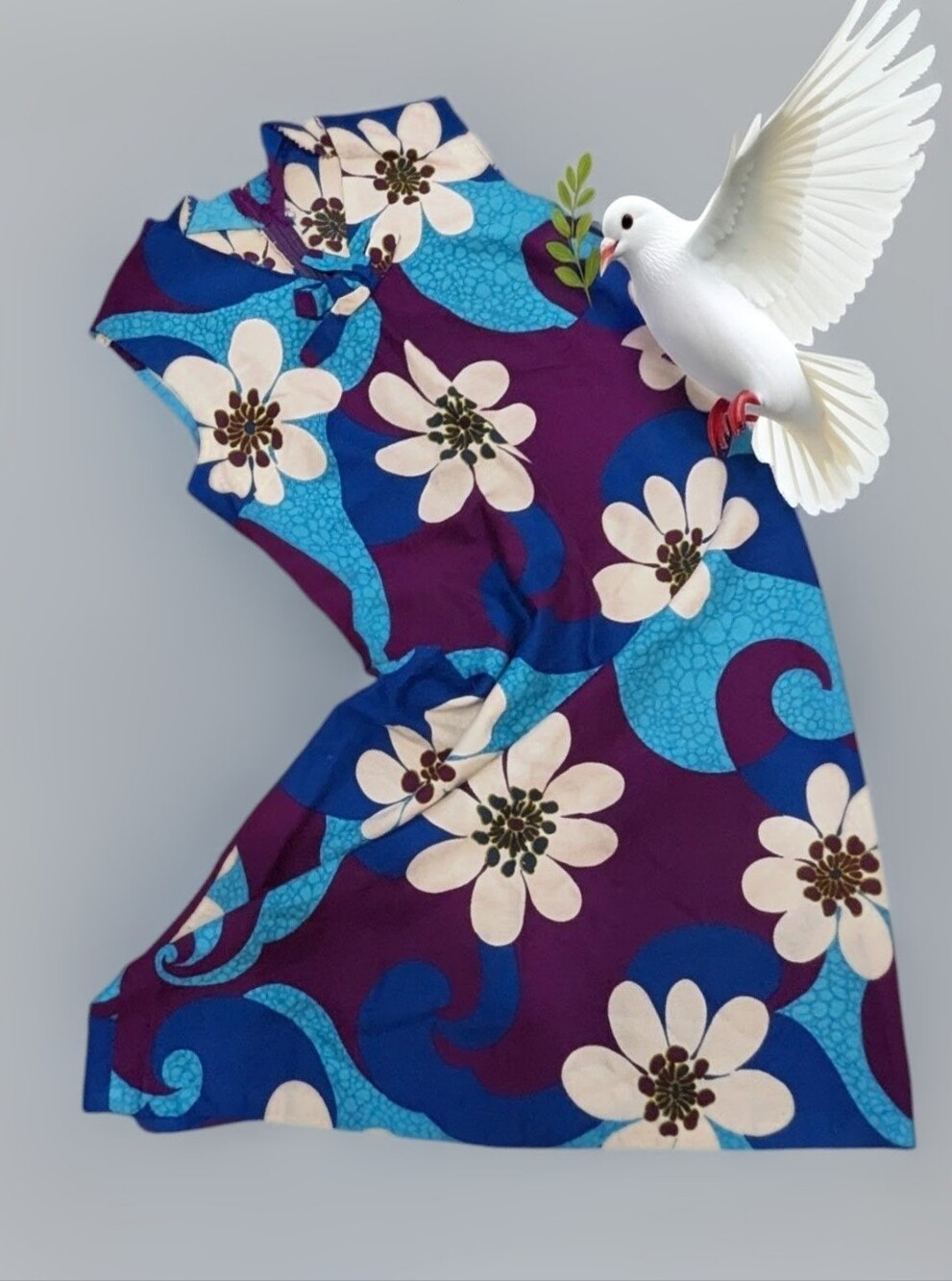 Vintage 1960s hippie flower power floral dress! purple, blue, white